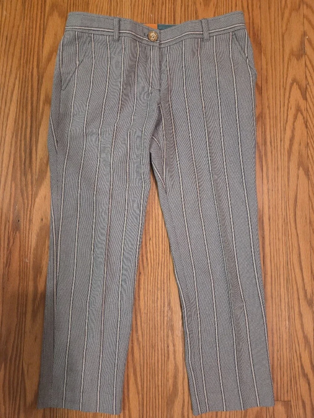 Tory Burch Green And Cream Cropped Ankle Trouser Sz 8 Woven Luxury Designer